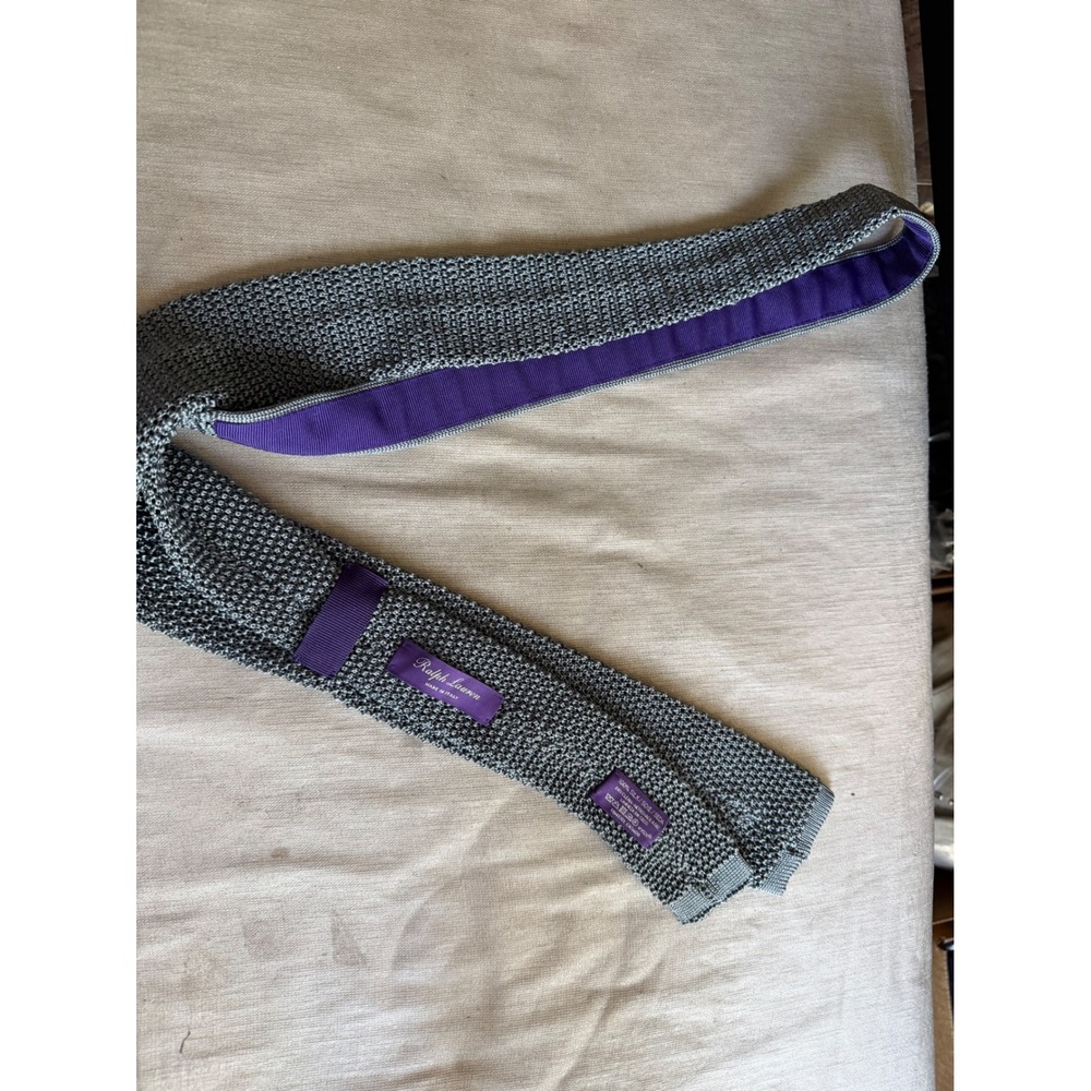 Ralph Lauren Purple Label Mens Grey Silk Knit Tie Made in Italy Square End